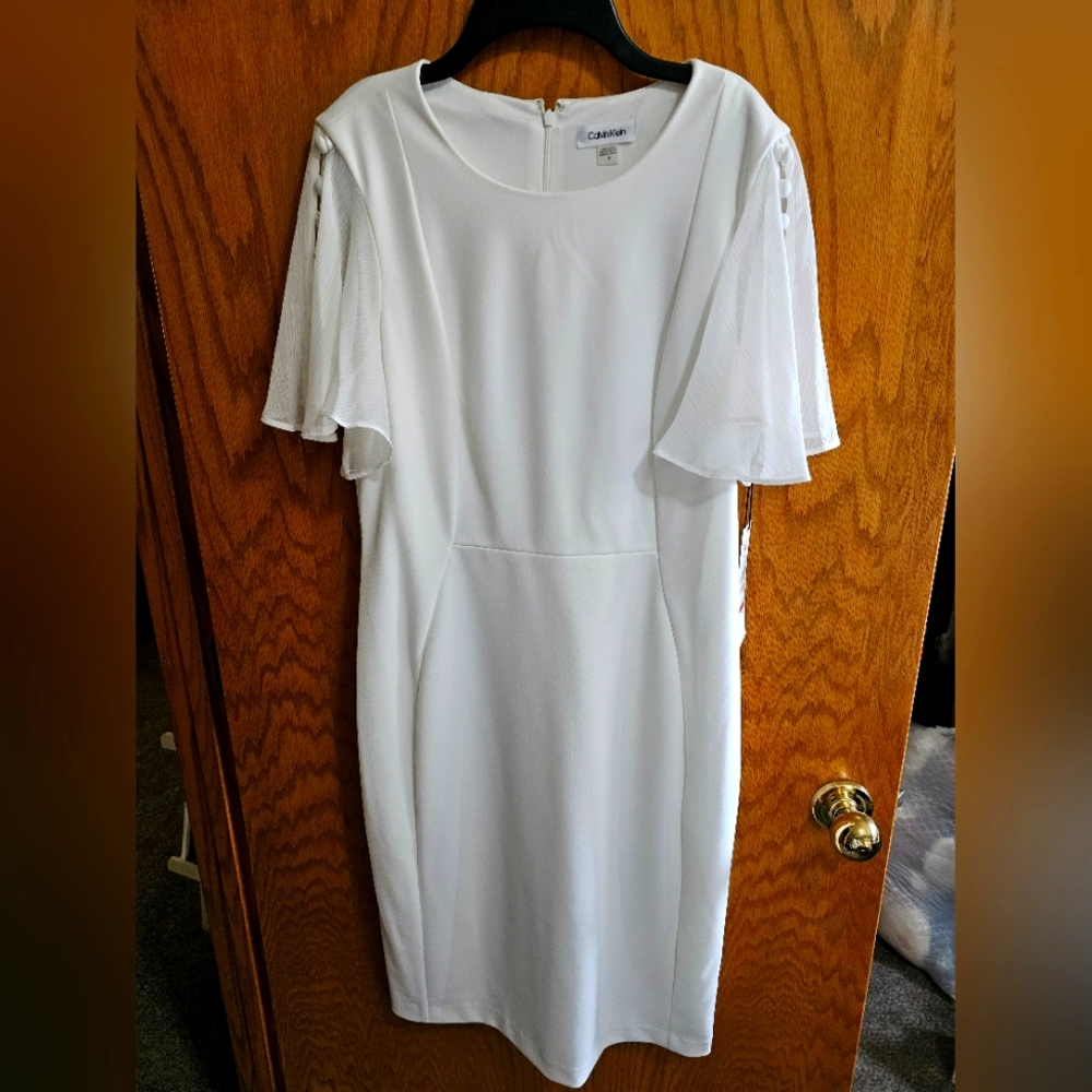 Calvin Klein white sheath dress. Size 12. New with tags.